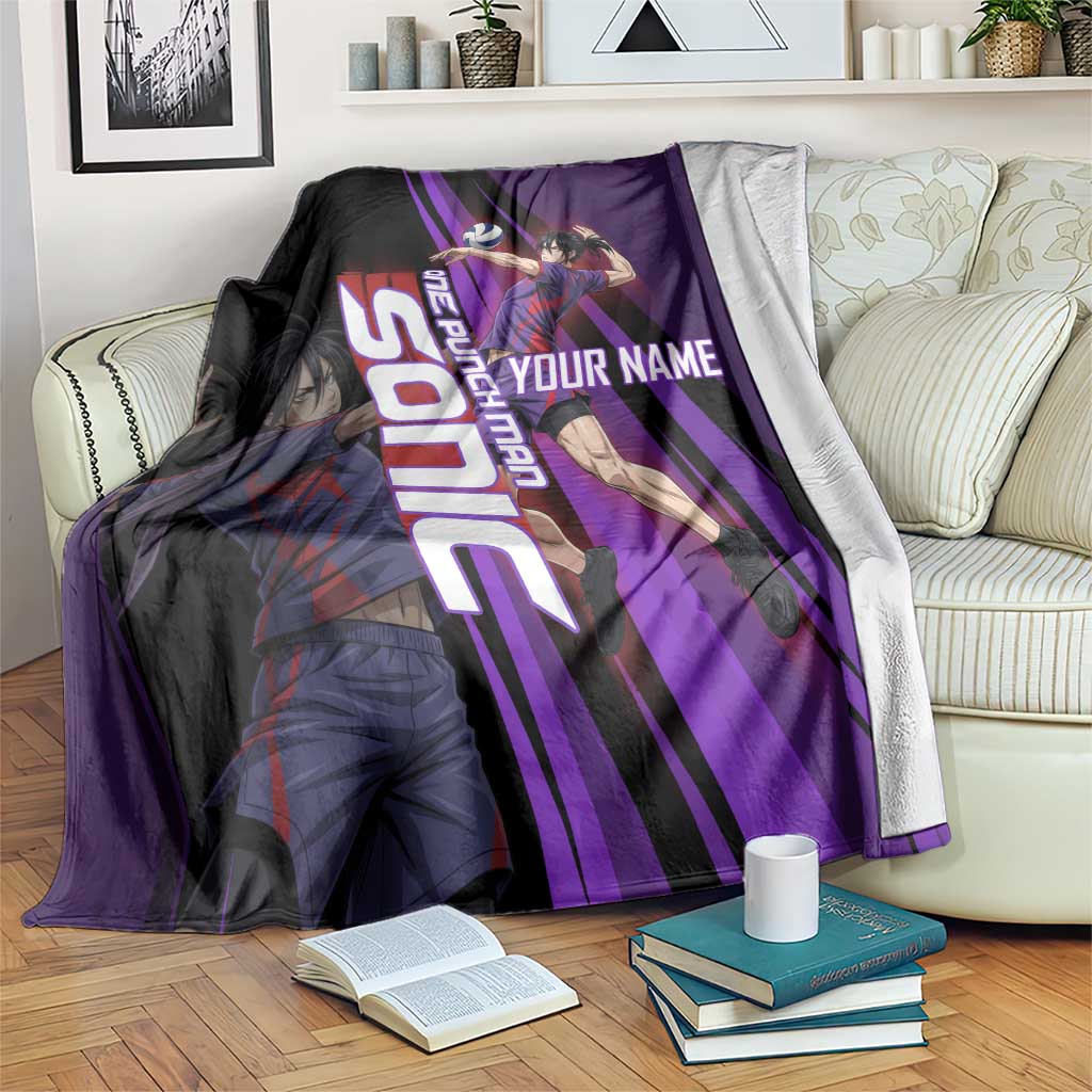 Personalized Sonic Volleyball Design Blanket with Purple and Black Athletic Theme and Agile Jump Pose