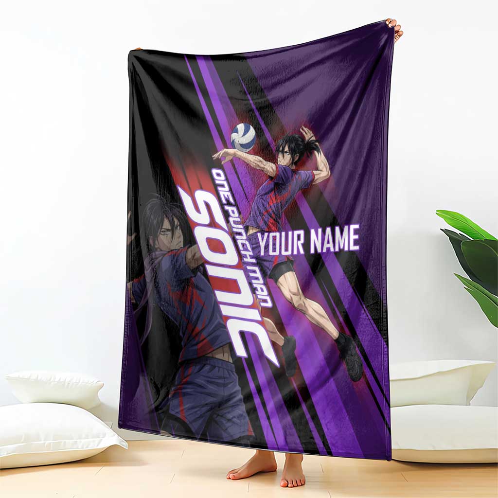 Personalized Sonic Volleyball Design Blanket with Purple and Black Athletic Theme and Agile Jump Pose
