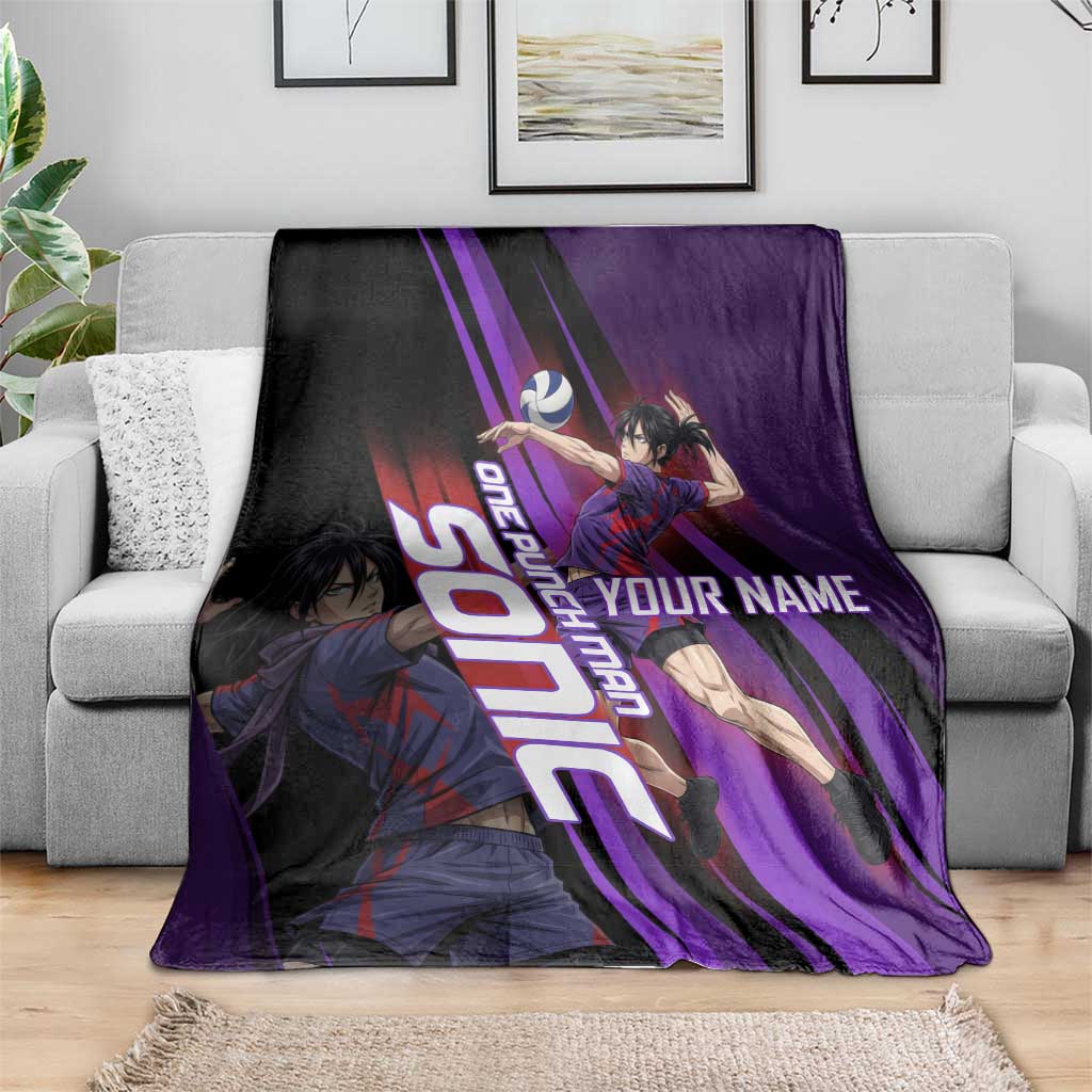 Personalized Sonic Volleyball Design Blanket with Purple and Black Athletic Theme and Agile Jump Pose