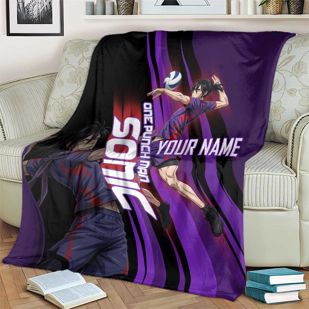 Personalized Sonic Volleyball Design Blanket with Purple and Black Athletic Theme and Agile Jump Pose