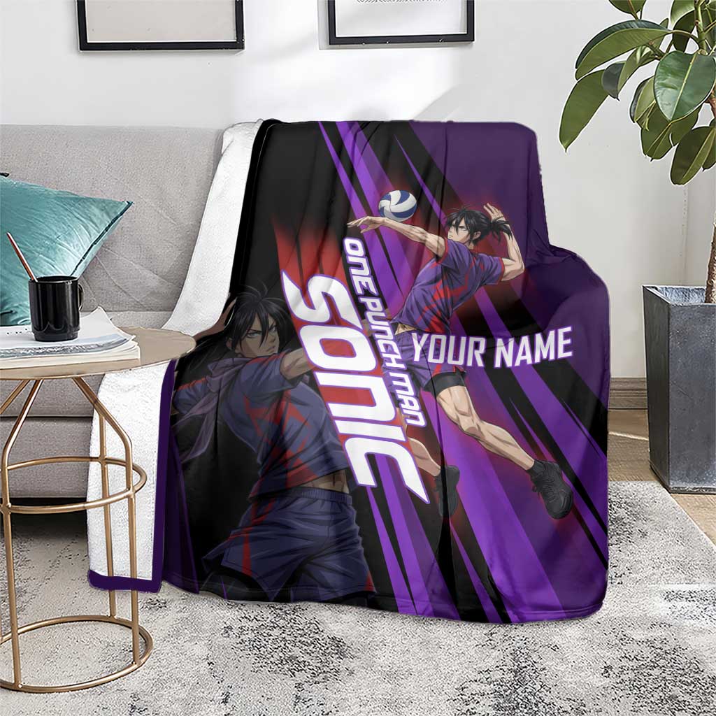 Personalized Sonic Volleyball Design Blanket with Purple and Black Athletic Theme and Agile Jump Pose