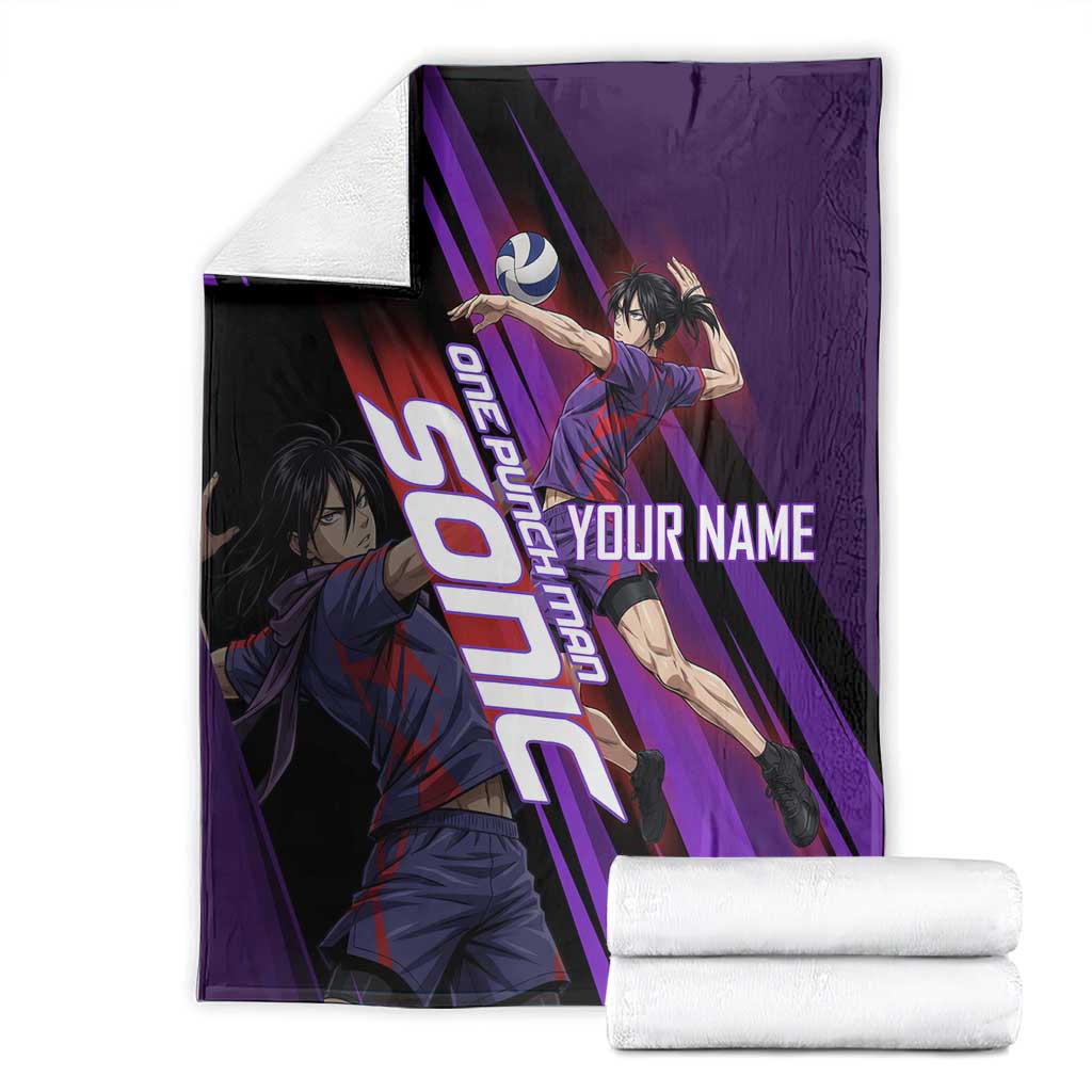 Personalized Sonic Volleyball Design Blanket with Purple and Black Athletic Theme and Agile Jump Pose
