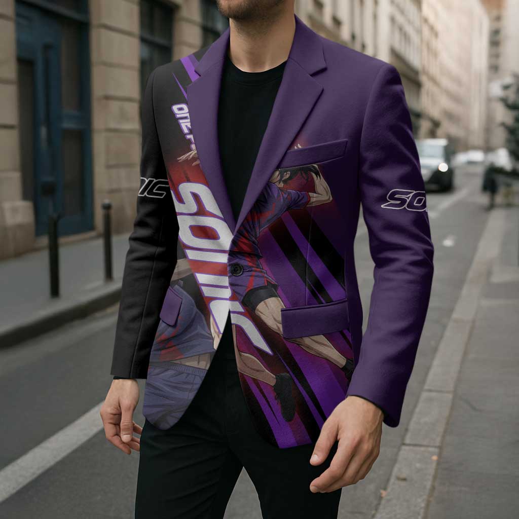 Personalized Sonic Volleyball Design Blazer with Purple and Black Athletic Theme and Agile Jump Pose