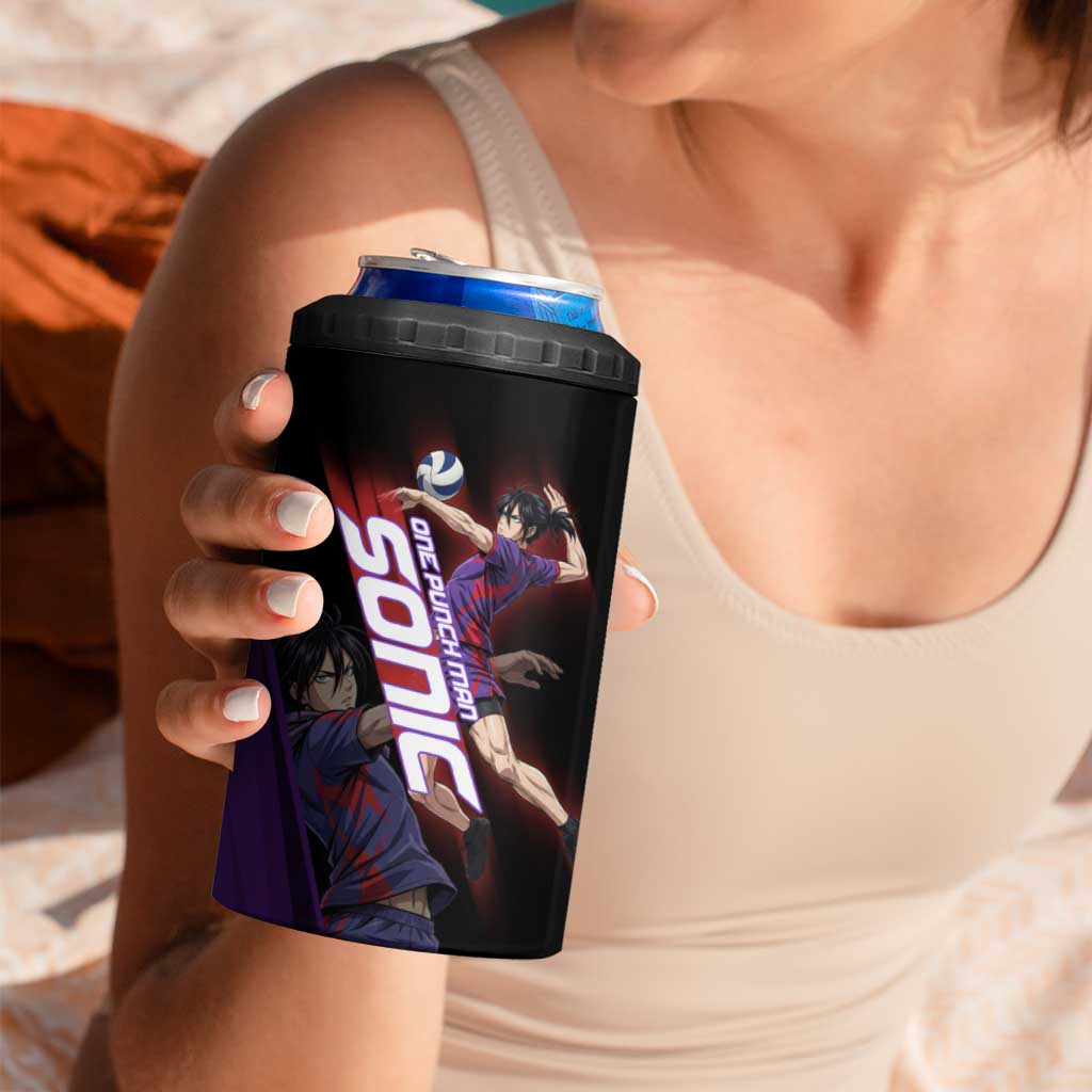 Personalized Sonic Volleyball Design 4 in 1 Can Cooler Tumbler with Purple and Black Athletic Theme and Agile Jump Pose