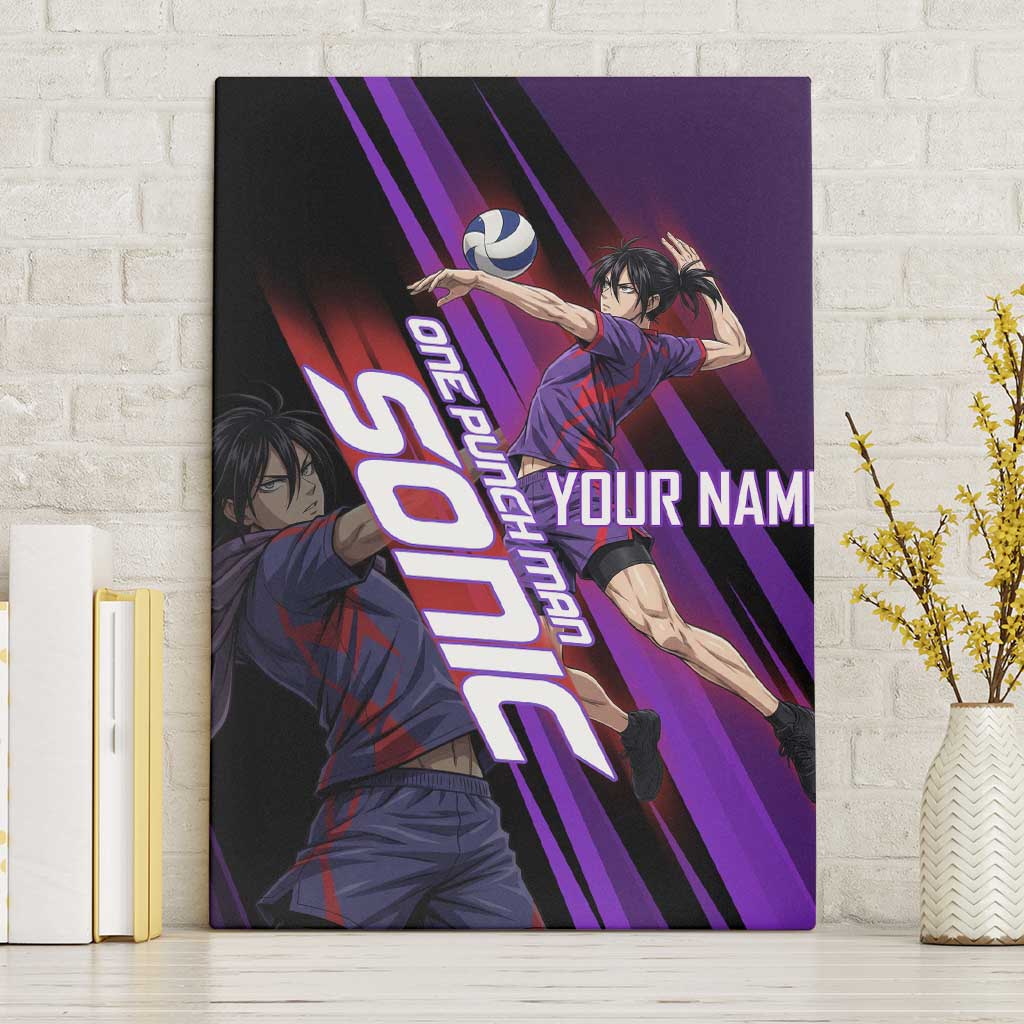 Personalized Sonic Volleyball Design Canvas Wall Art with Purple and Black Athletic Theme and Agile Jump Pose