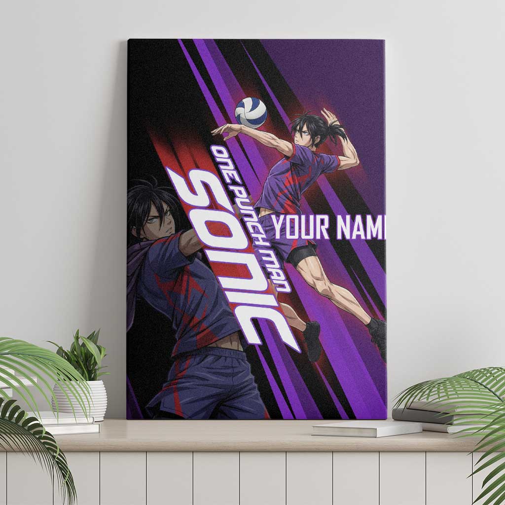 Personalized Sonic Volleyball Design Canvas Wall Art with Purple and Black Athletic Theme and Agile Jump Pose