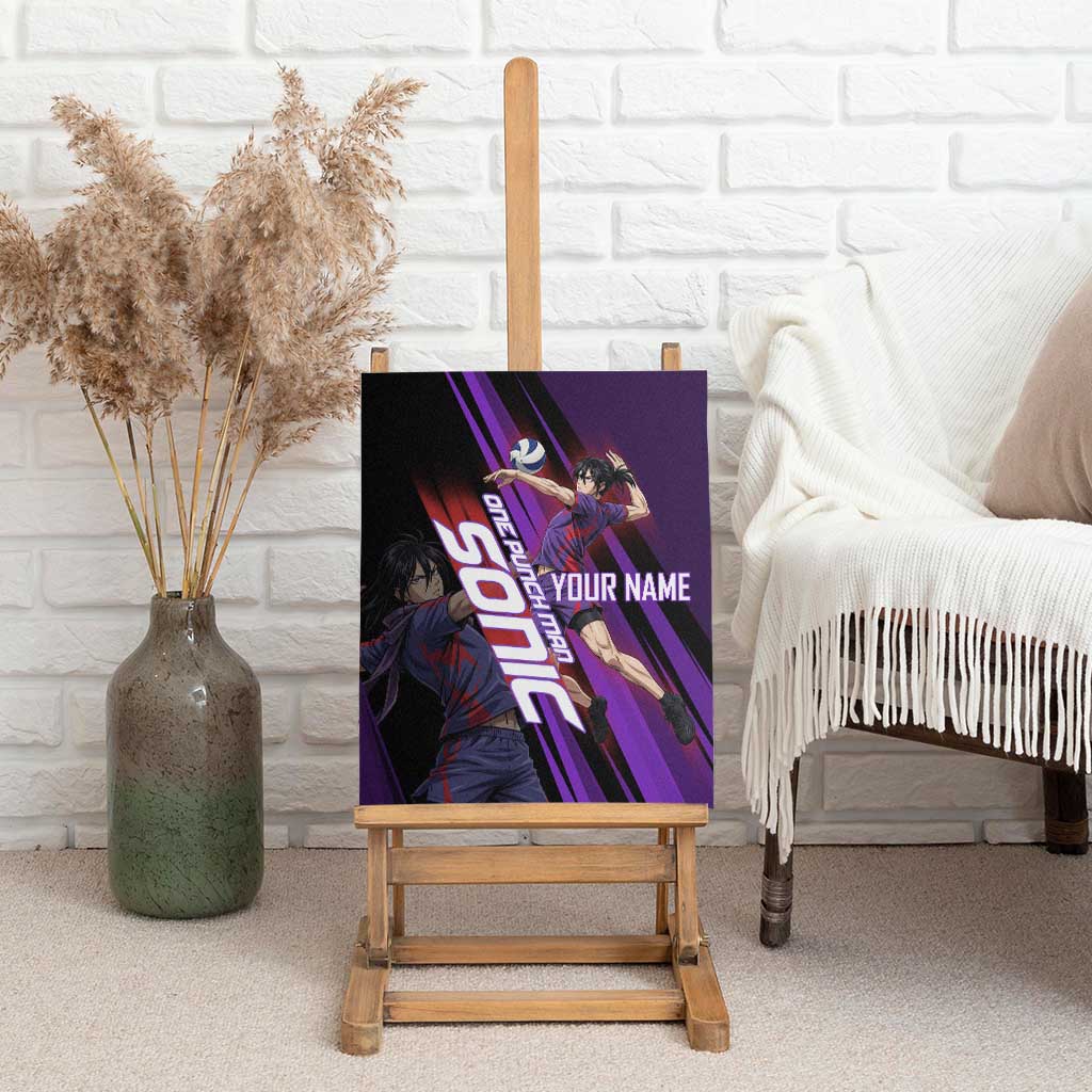Personalized Sonic Volleyball Design Canvas Wall Art with Purple and Black Athletic Theme and Agile Jump Pose
