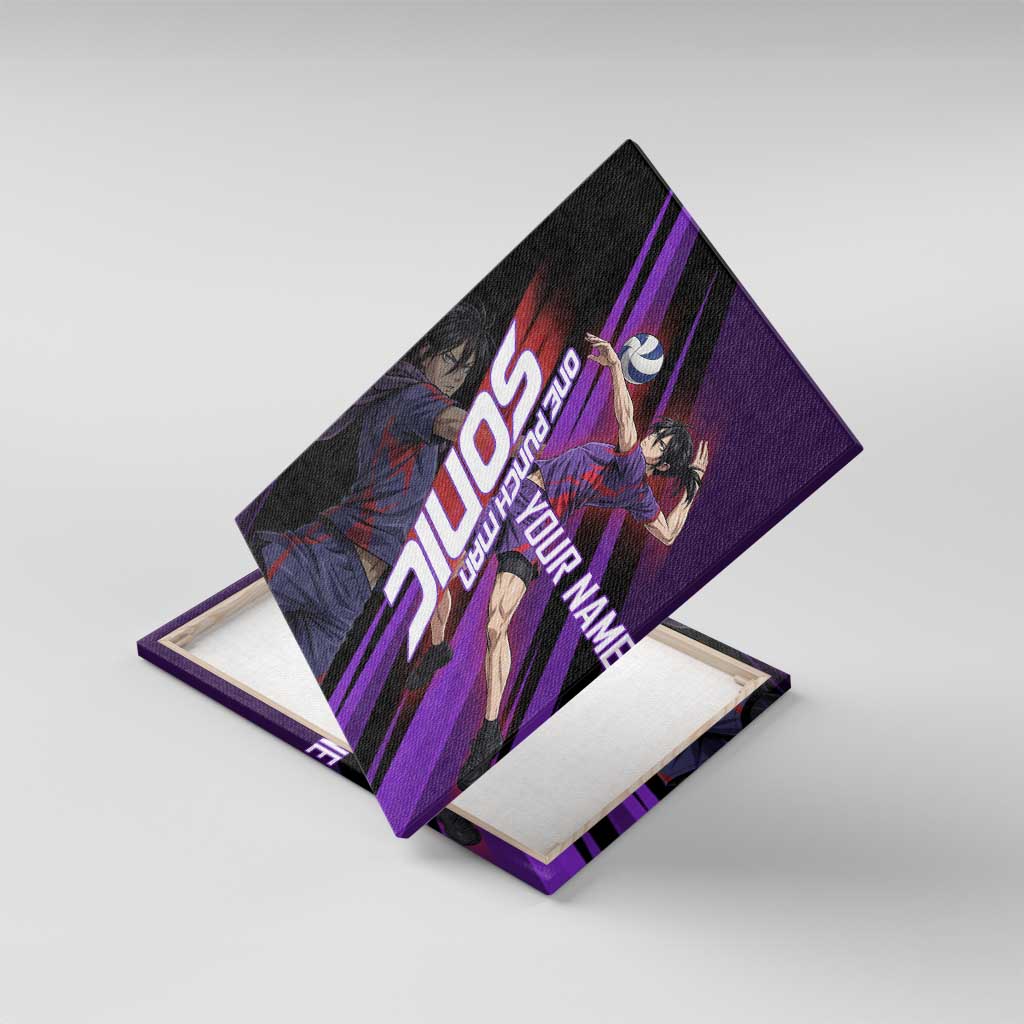 Personalized Sonic Volleyball Design Canvas Wall Art with Purple and Black Athletic Theme and Agile Jump Pose
