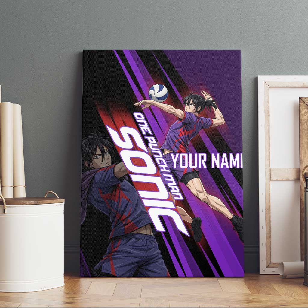 Personalized Sonic Volleyball Design Canvas Wall Art with Purple and Black Athletic Theme and Agile Jump Pose
