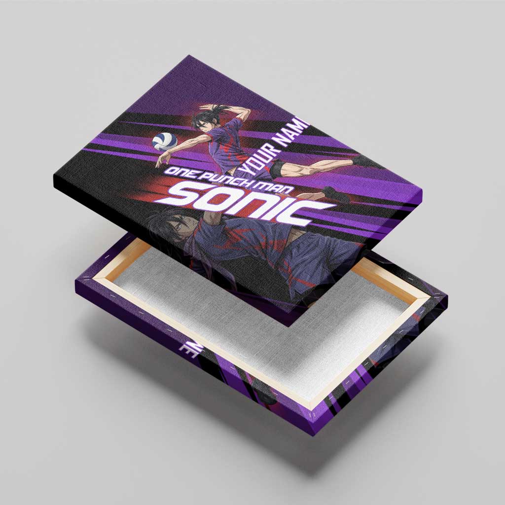 Personalized Sonic Volleyball Design Canvas Wall Art with Purple and Black Athletic Theme and Agile Jump Pose