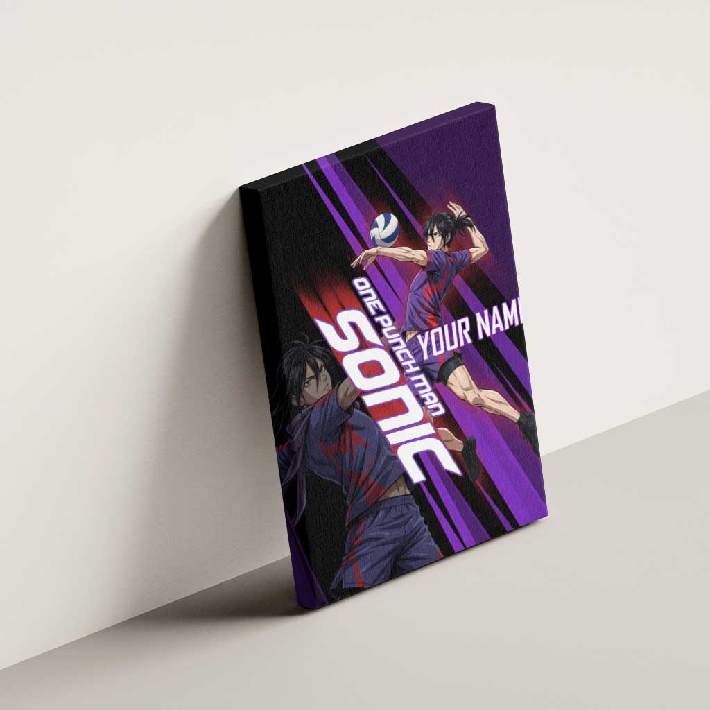 Personalized Sonic Volleyball Design Canvas Wall Art with Purple and Black Athletic Theme and Agile Jump Pose