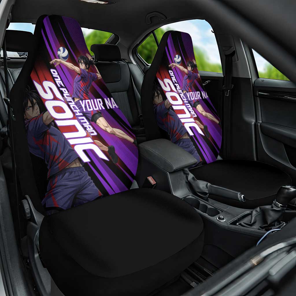 Personalized Sonic Volleyball Design Car Seat Cover with Purple and Black Athletic Theme and Agile Jump Pose