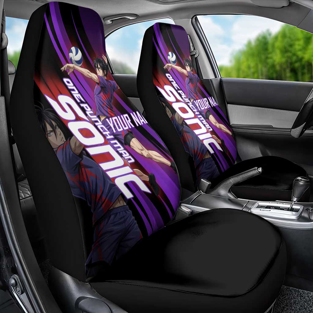 Personalized Sonic Volleyball Design Car Seat Cover with Purple and Black Athletic Theme and Agile Jump Pose