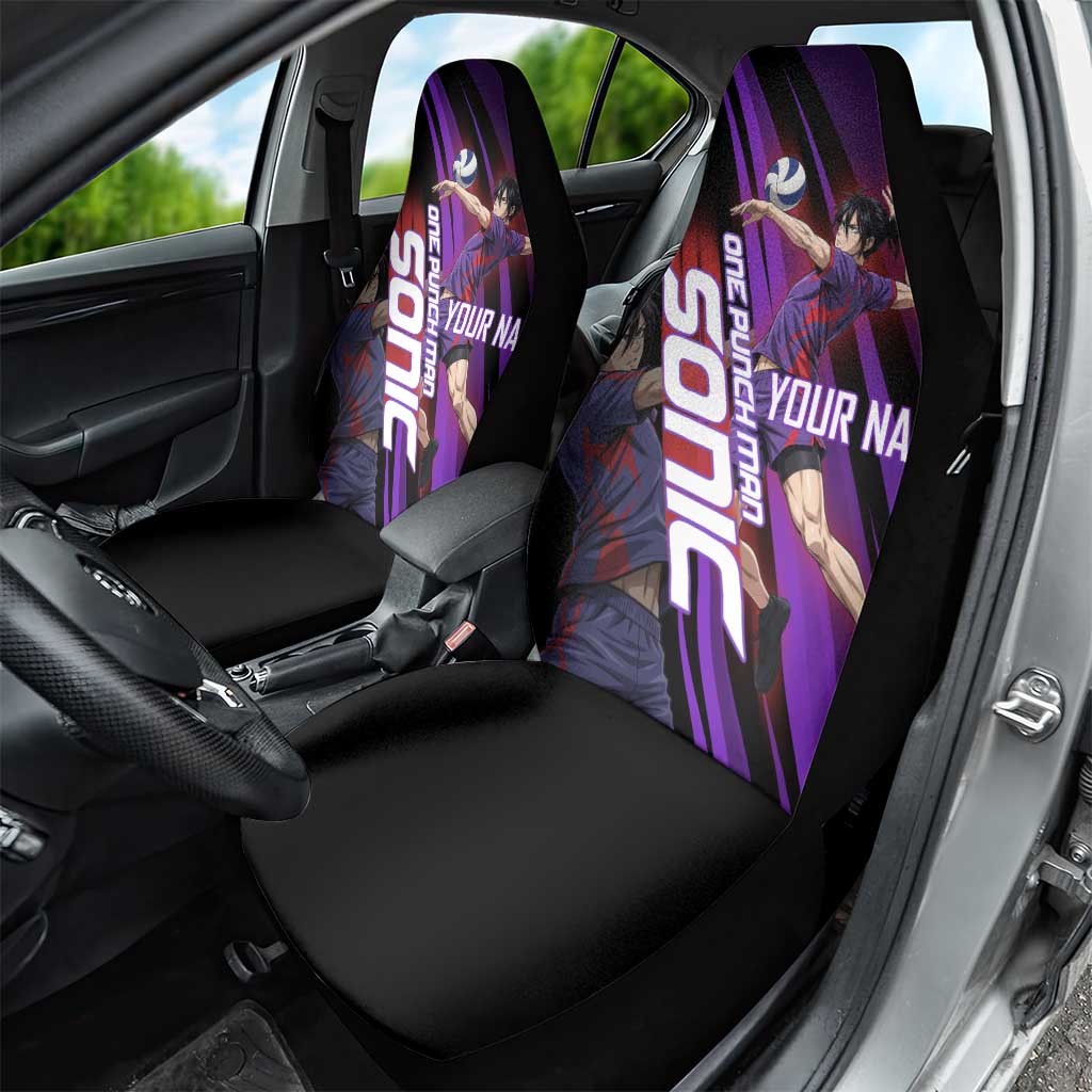 Personalized Sonic Volleyball Design Car Seat Cover with Purple and Black Athletic Theme and Agile Jump Pose