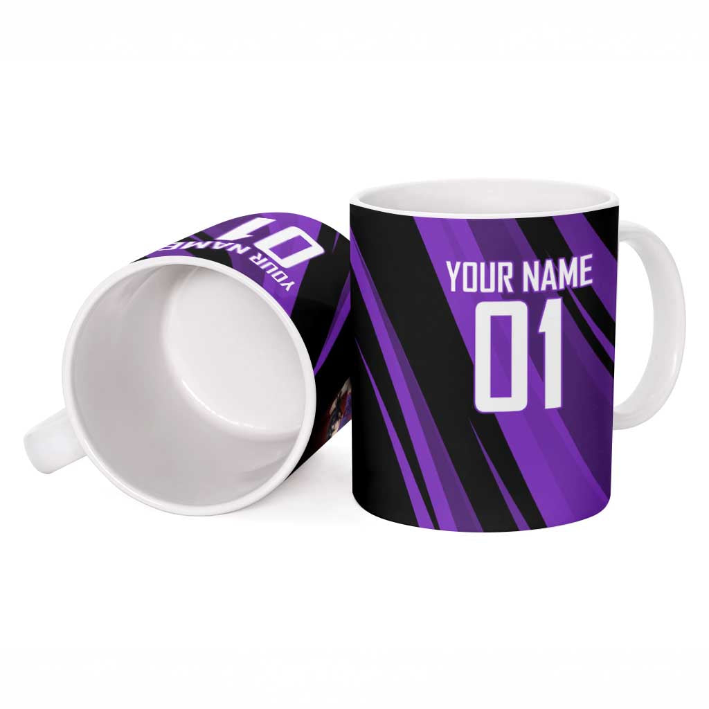 Personalized Sonic Volleyball Design Ceramic Mug with Purple and Black Athletic Theme and Agile Jump Pose
