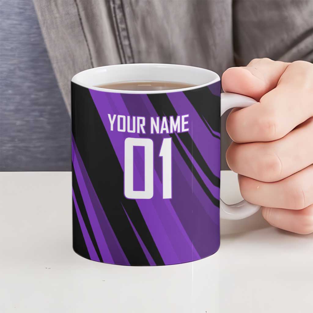 Personalized Sonic Volleyball Design Ceramic Mug with Purple and Black Athletic Theme and Agile Jump Pose