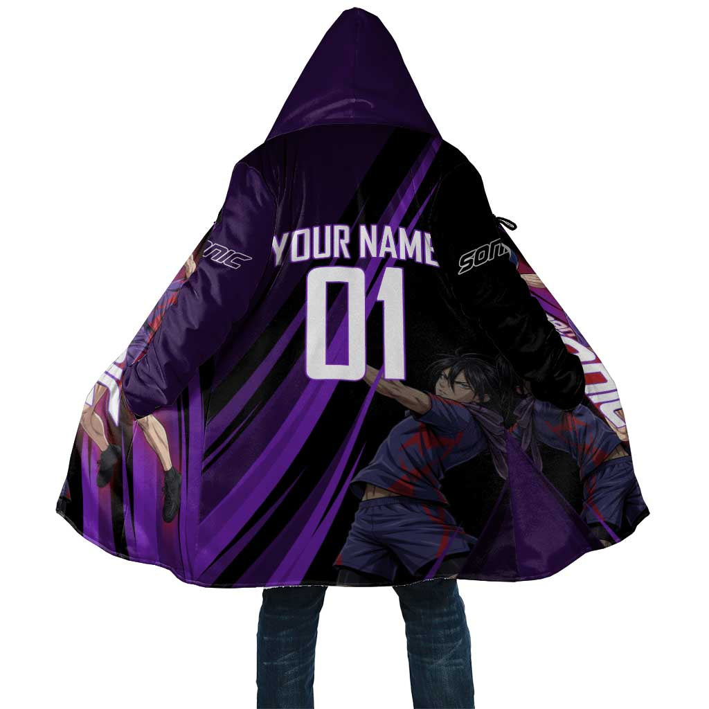 Personalized Sonic Volleyball Design Cloak with Purple and Black Athletic Theme and Agile Jump Pose