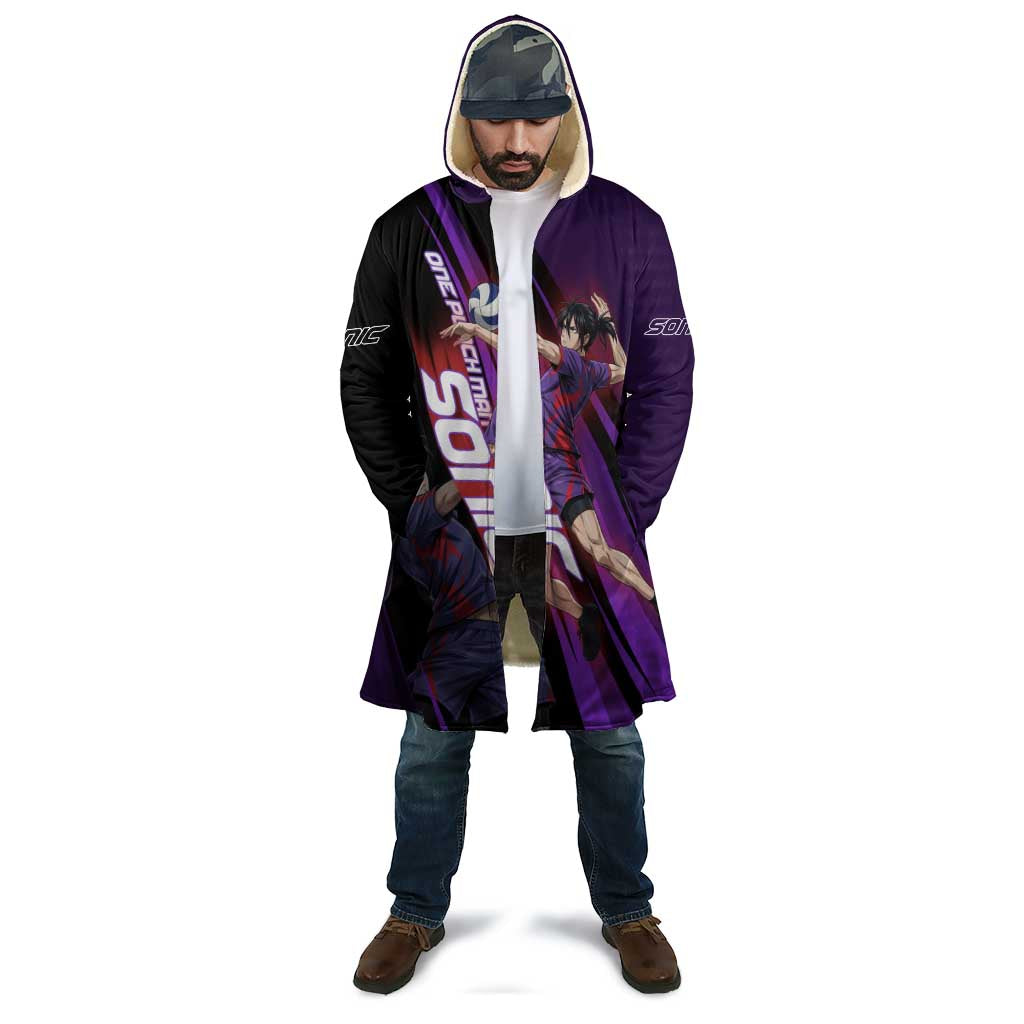 Personalized Sonic Volleyball Design Cloak with Purple and Black Athletic Theme and Agile Jump Pose