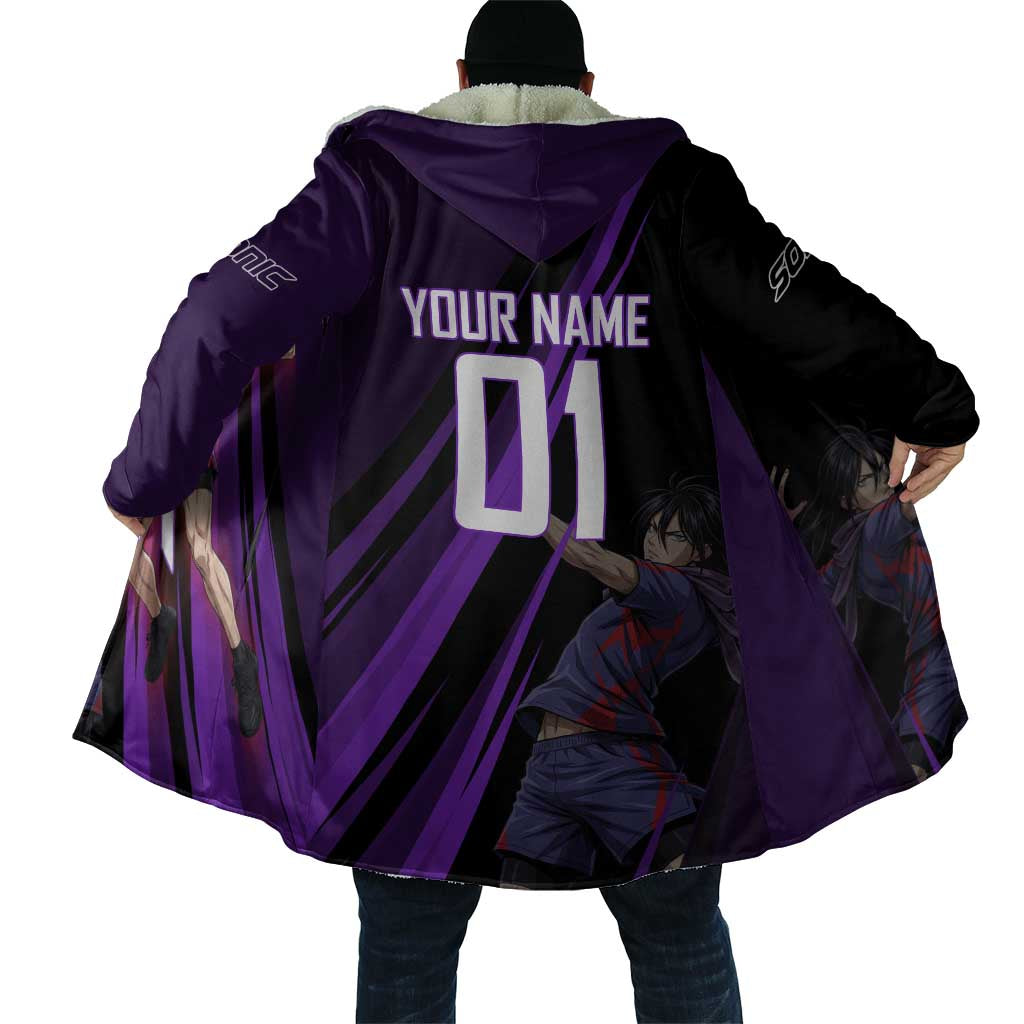 Personalized Sonic Volleyball Design Cloak with Purple and Black Athletic Theme and Agile Jump Pose