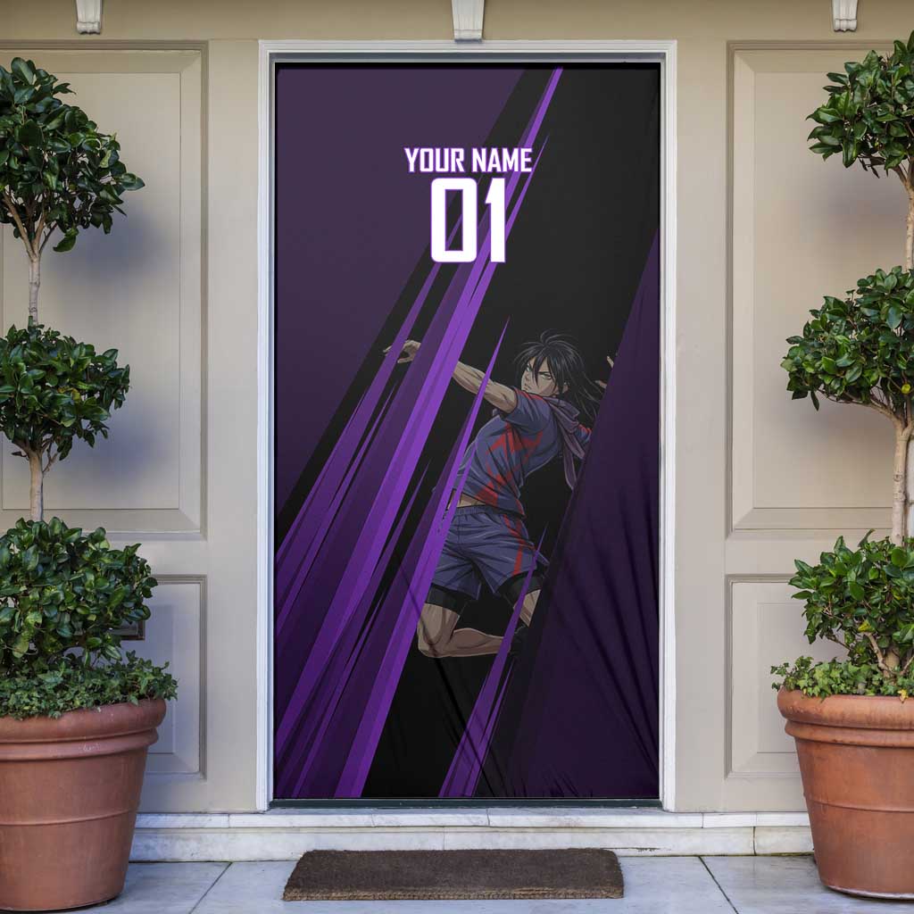 Personalized Sonic Volleyball Design Door Cover with Purple and Black Athletic Theme and Agile Jump Pose