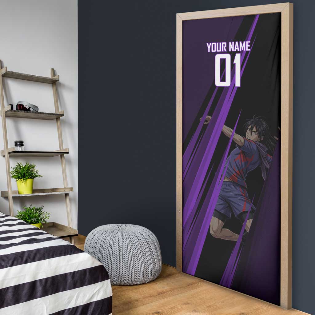 Personalized Sonic Volleyball Design Door Cover with Purple and Black Athletic Theme and Agile Jump Pose