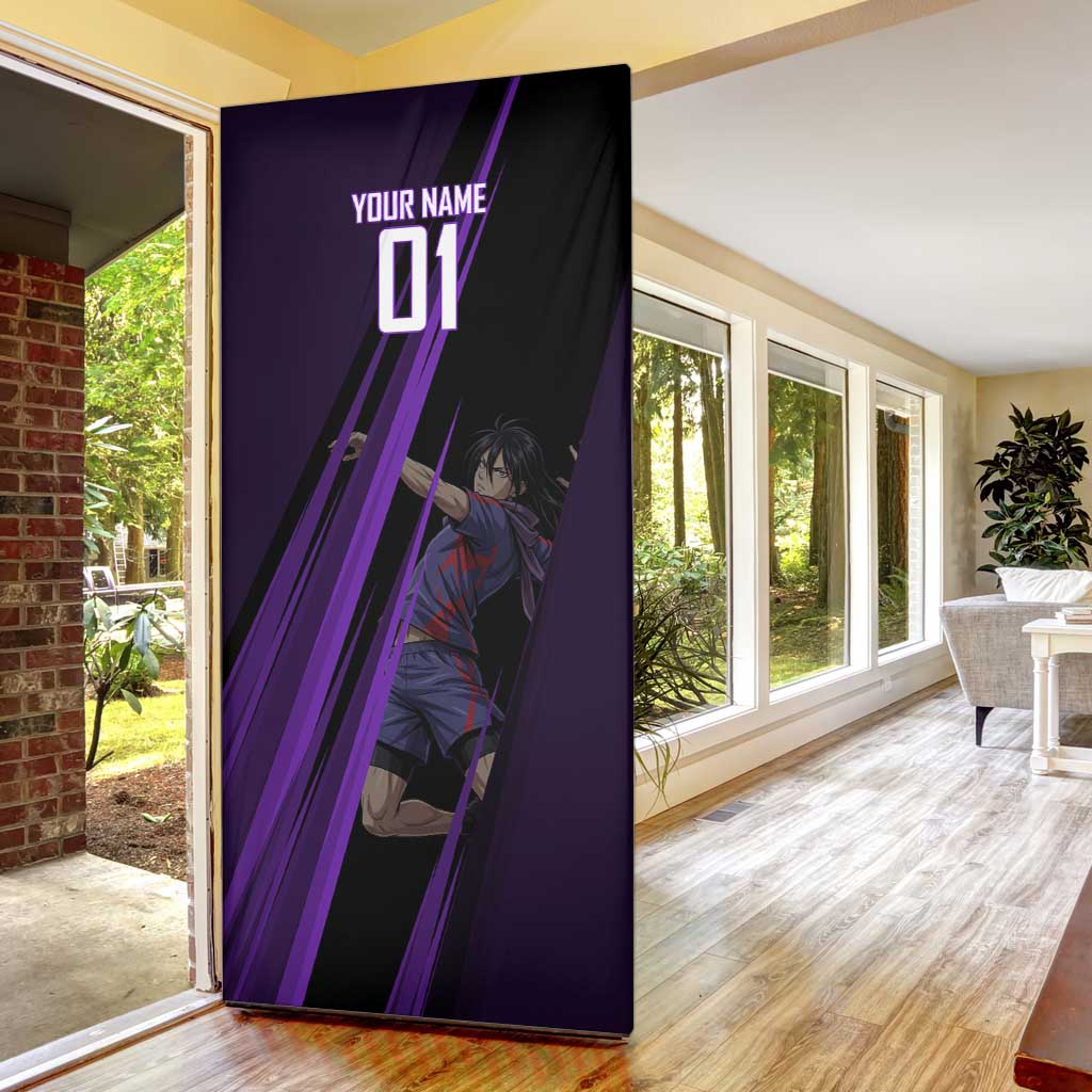 Personalized Sonic Volleyball Design Door Cover with Purple and Black Athletic Theme and Agile Jump Pose