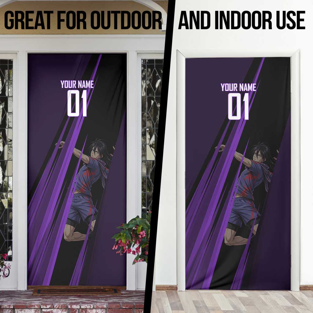 Personalized Sonic Volleyball Design Door Cover with Purple and Black Athletic Theme and Agile Jump Pose