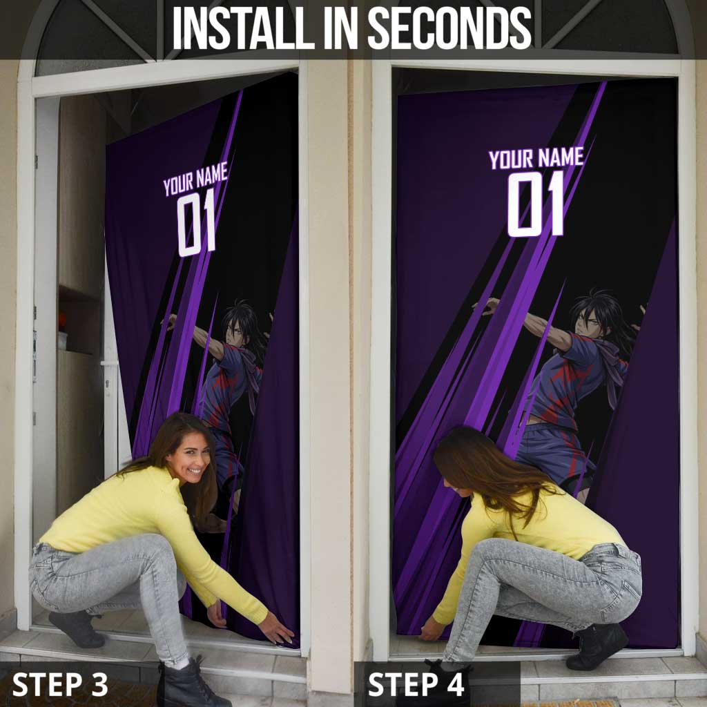 Personalized Sonic Volleyball Design Door Cover with Purple and Black Athletic Theme and Agile Jump Pose