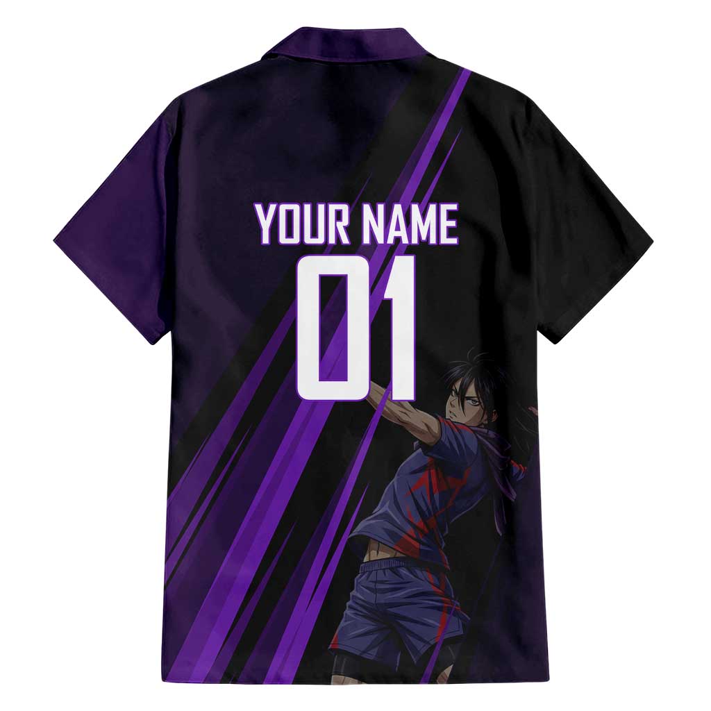 Personalized Sonic Volleyball Design Family Matching Short Sleeve Bodycon Dress and Hawaiian Shirt with Purple and Black Athletic Theme and Agile Jump Pose