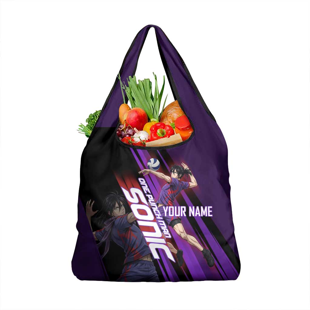 Personalized Sonic Volleyball Design Grocery Bag with Purple and Black Athletic Theme and Agile Jump Pose