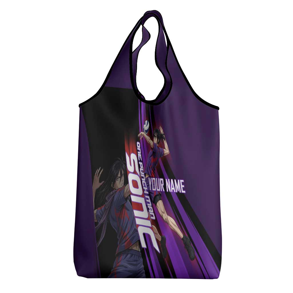 Personalized Sonic Volleyball Design Grocery Bag with Purple and Black Athletic Theme and Agile Jump Pose