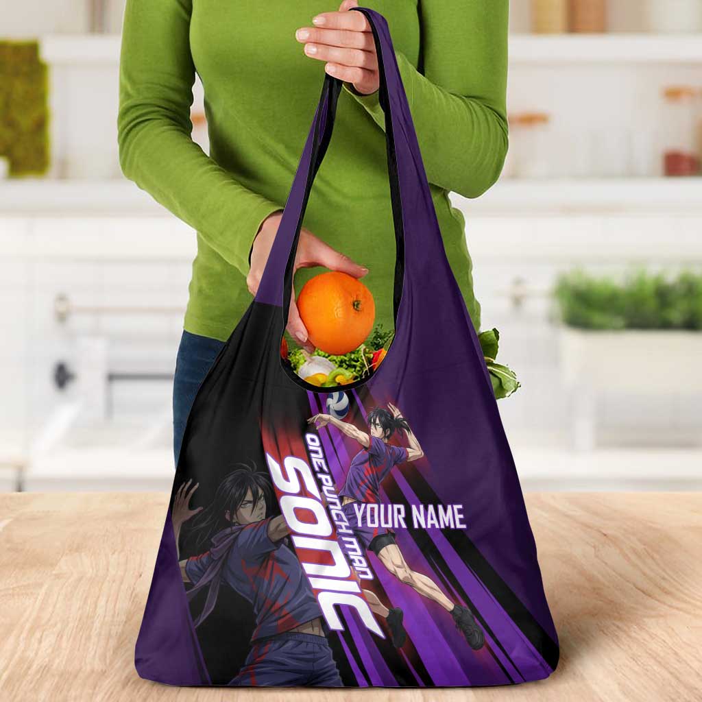 Personalized Sonic Volleyball Design Grocery Bag with Purple and Black Athletic Theme and Agile Jump Pose