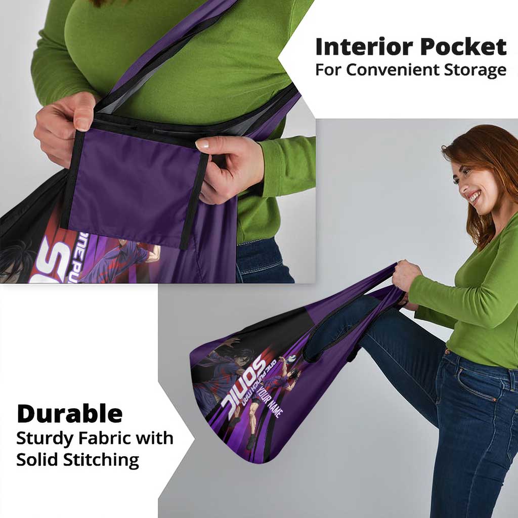 Personalized Sonic Volleyball Design Grocery Bag with Purple and Black Athletic Theme and Agile Jump Pose