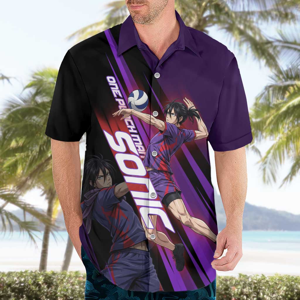 Personalized Sonic Volleyball Design Hawaiian Shirt with Purple and Black Athletic Theme and Agile Jump Pose