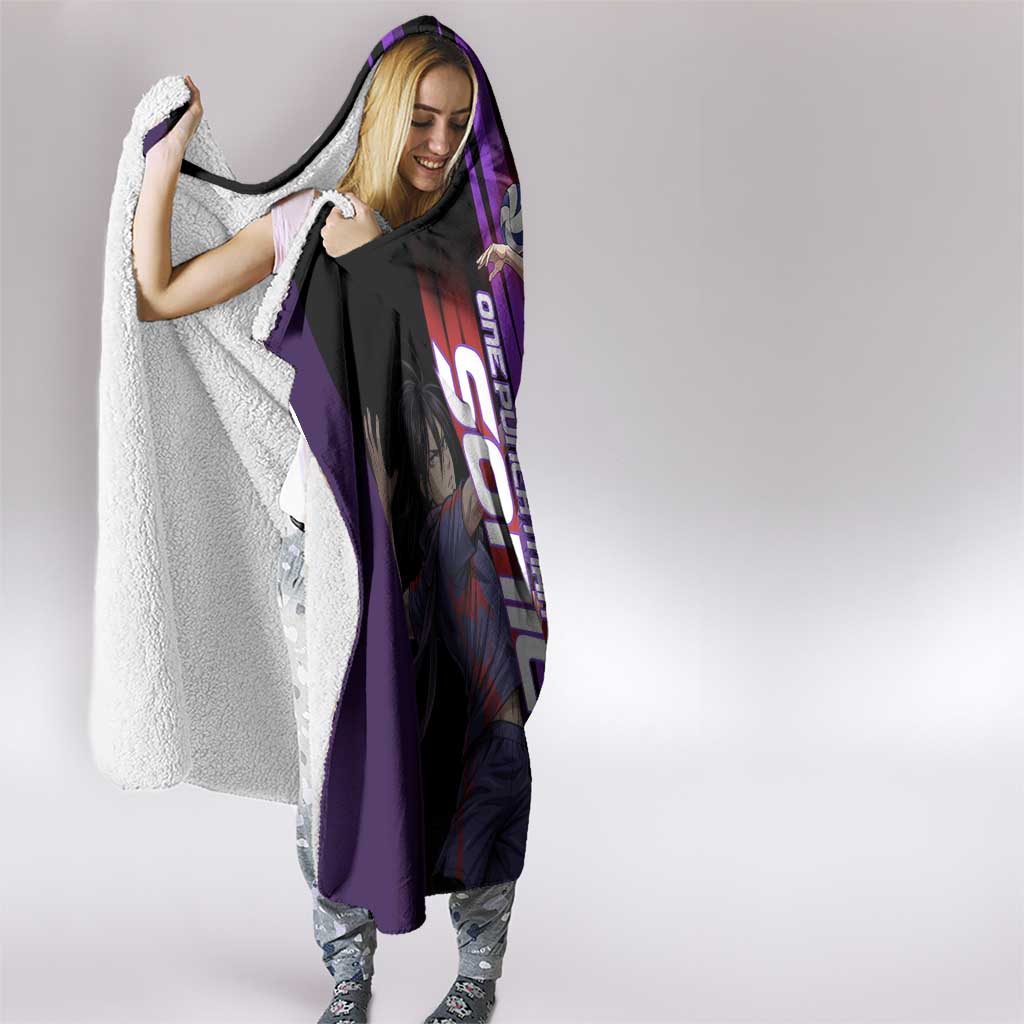 Personalized Sonic Volleyball Design Hooded Blanket with Purple and Black Athletic Theme and Agile Jump Pose