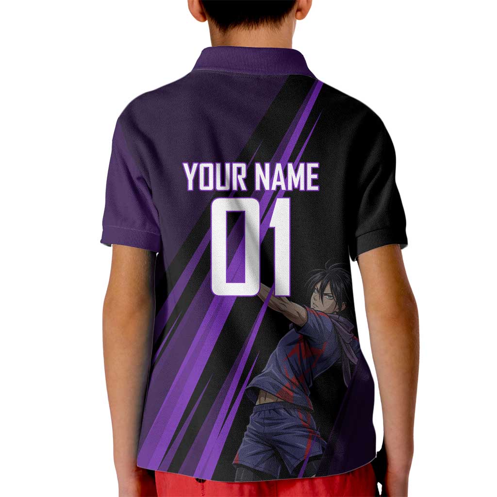 Personalized Sonic Volleyball Design Kid Polo Shirt with Purple and Black Athletic Theme and Agile Jump Pose