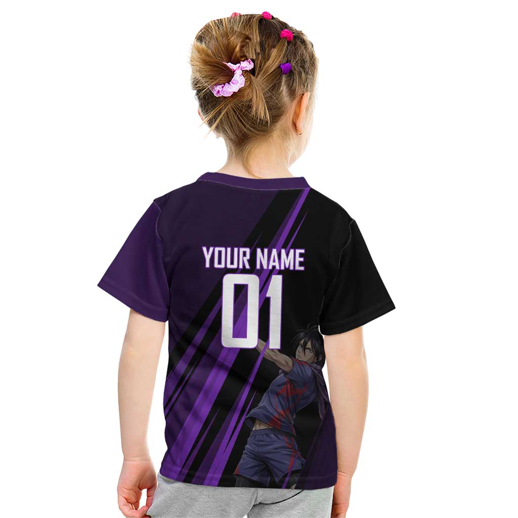Personalized Sonic Volleyball Design Kid T Shirt with Purple and Black Athletic Theme and Agile Jump Pose
