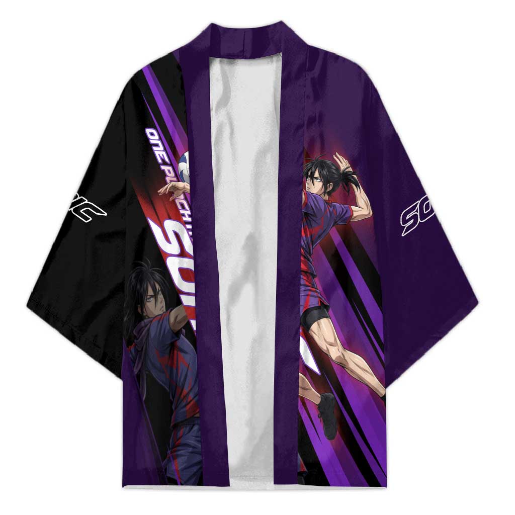 Personalized Sonic Volleyball Design Kimono with Purple and Black Athletic Theme and Agile Jump Pose