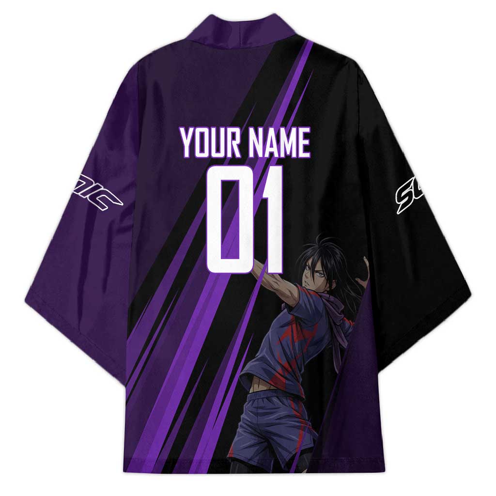 Personalized Sonic Volleyball Design Kimono with Purple and Black Athletic Theme and Agile Jump Pose