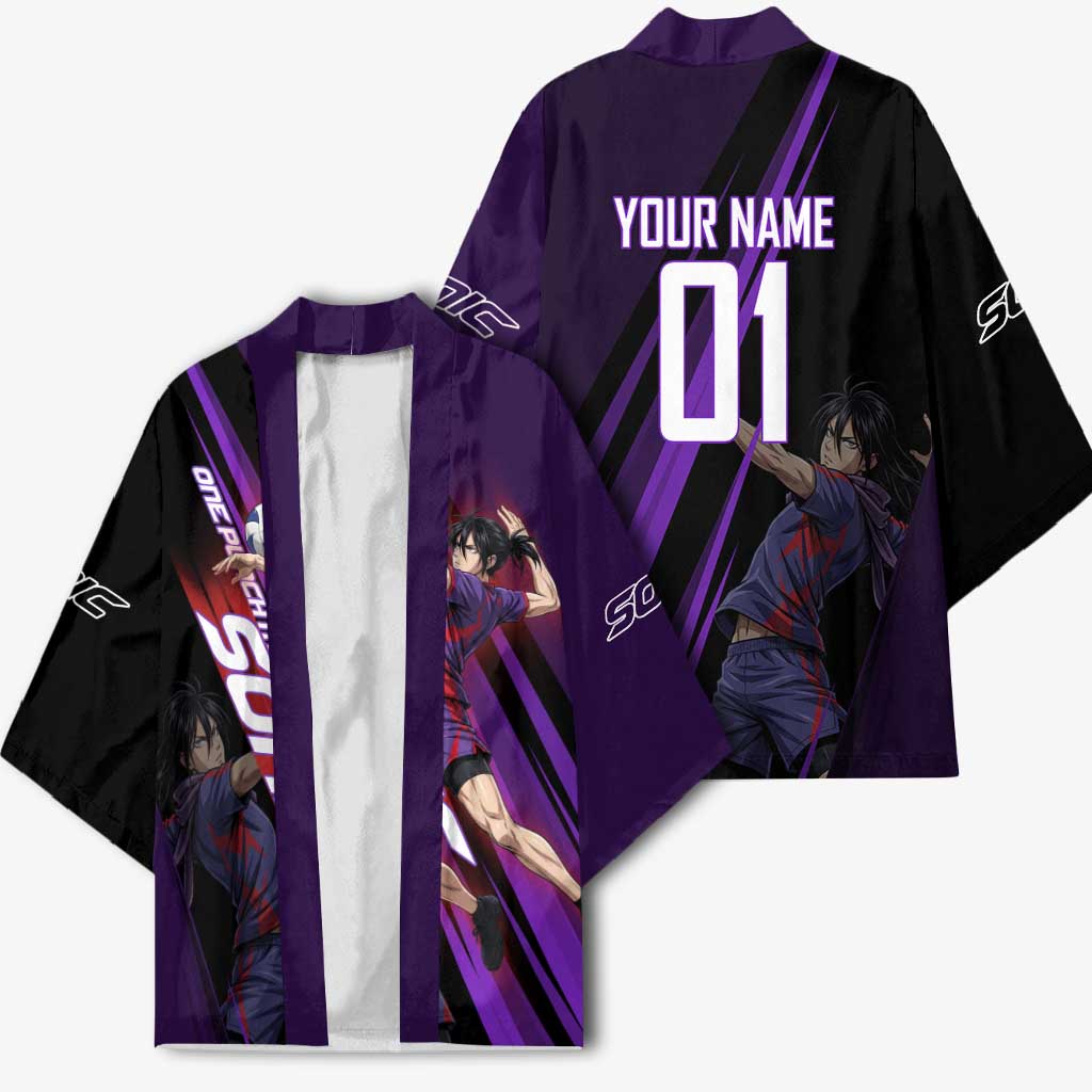 Personalized Sonic Volleyball Design Kimono with Purple and Black Athletic Theme and Agile Jump Pose