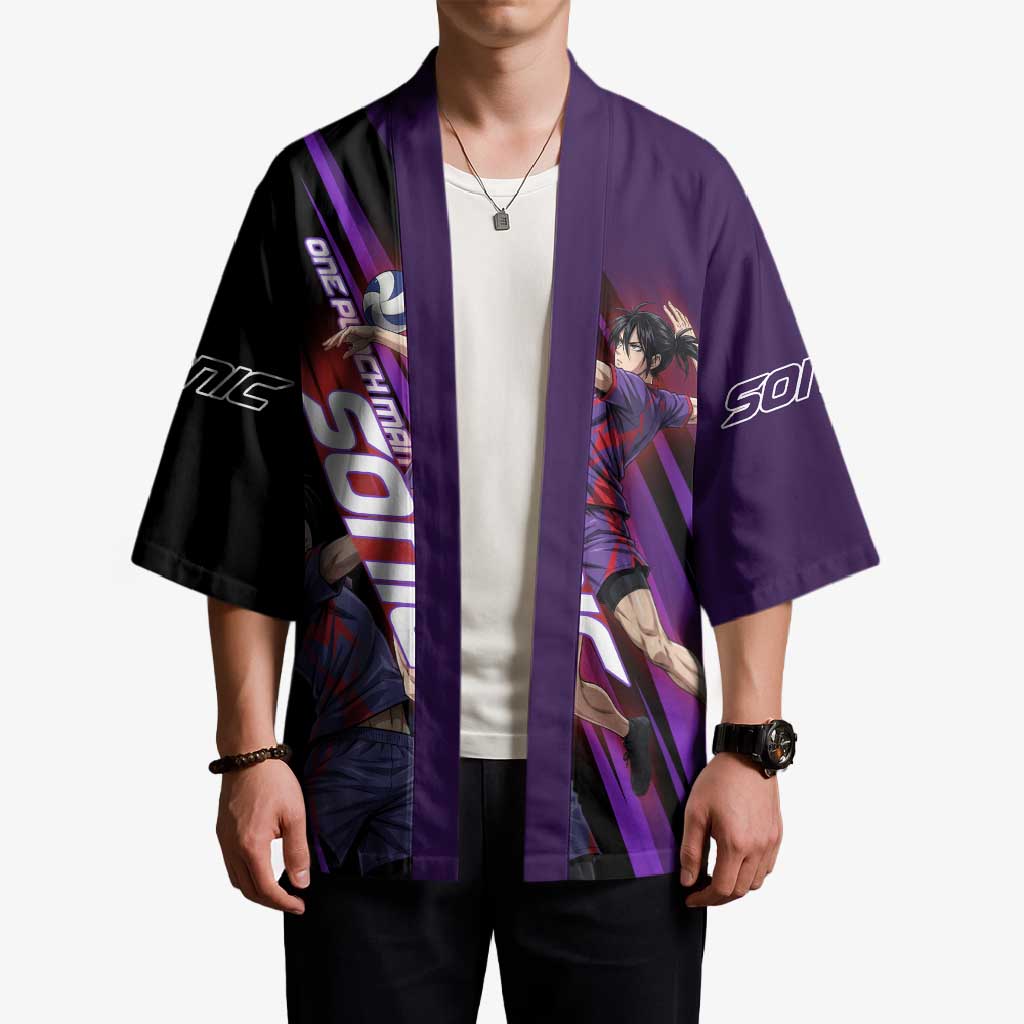 Personalized Sonic Volleyball Design Kimono with Purple and Black Athletic Theme and Agile Jump Pose