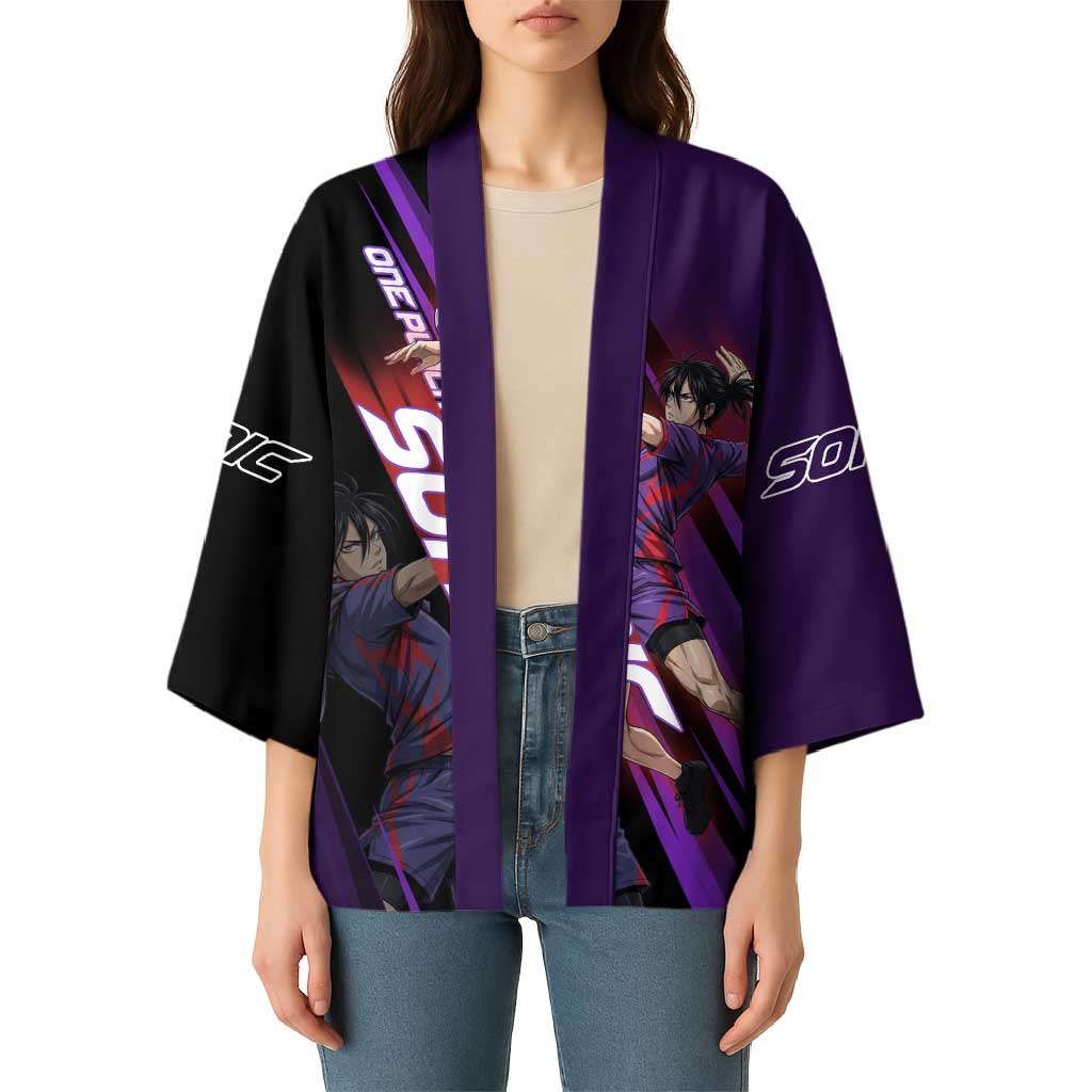 Personalized Sonic Volleyball Design Kimono with Purple and Black Athletic Theme and Agile Jump Pose