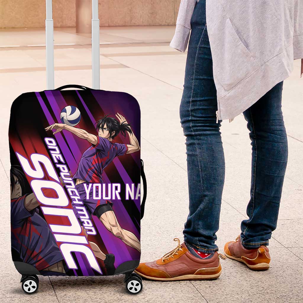 Personalized Sonic Volleyball Design Luggage Cover with Purple and Black Athletic Theme and Agile Jump Pose