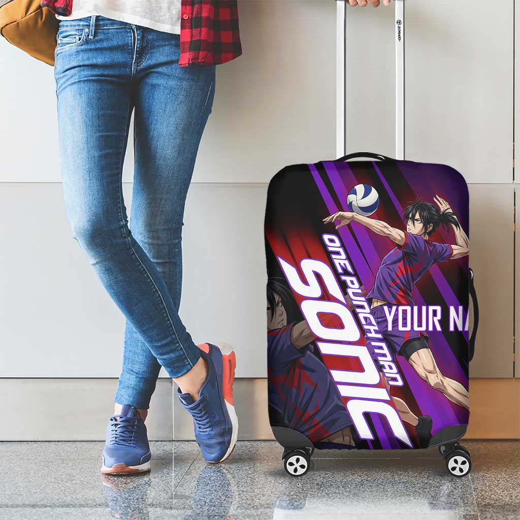 Personalized Sonic Volleyball Design Luggage Cover with Purple and Black Athletic Theme and Agile Jump Pose