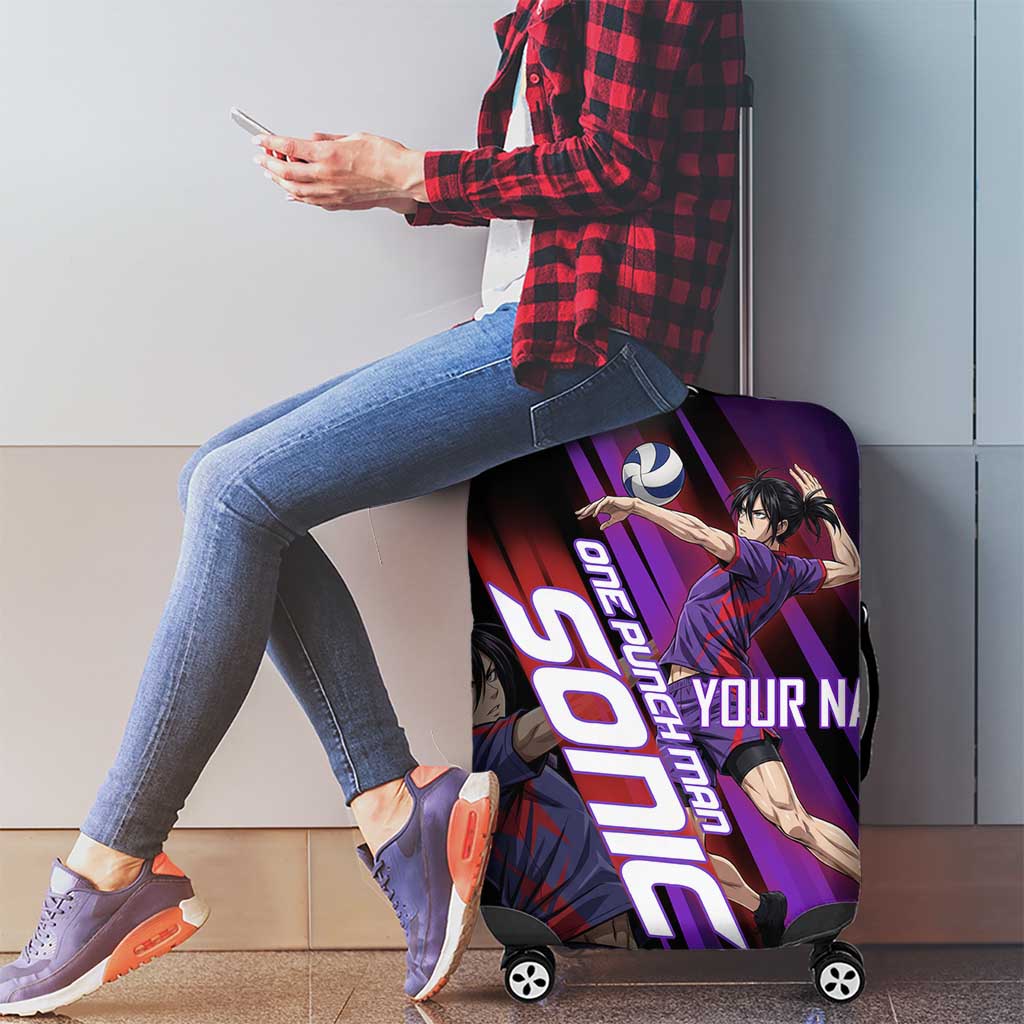 Personalized Sonic Volleyball Design Luggage Cover with Purple and Black Athletic Theme and Agile Jump Pose