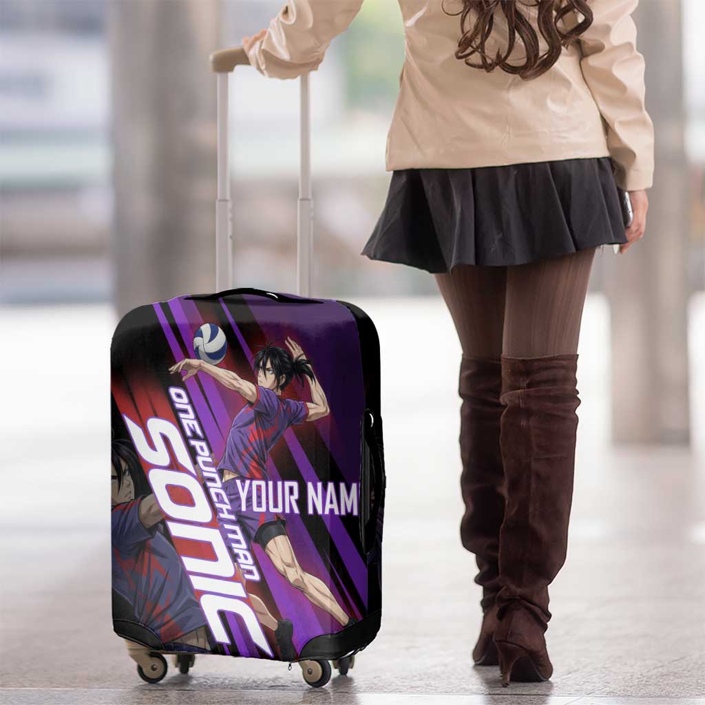 Personalized Sonic Volleyball Design Luggage Cover with Purple and Black Athletic Theme and Agile Jump Pose