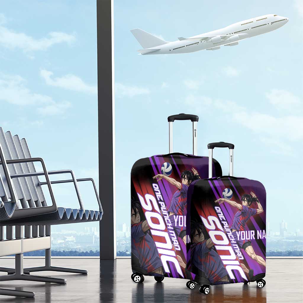 Personalized Sonic Volleyball Design Luggage Cover with Purple and Black Athletic Theme and Agile Jump Pose