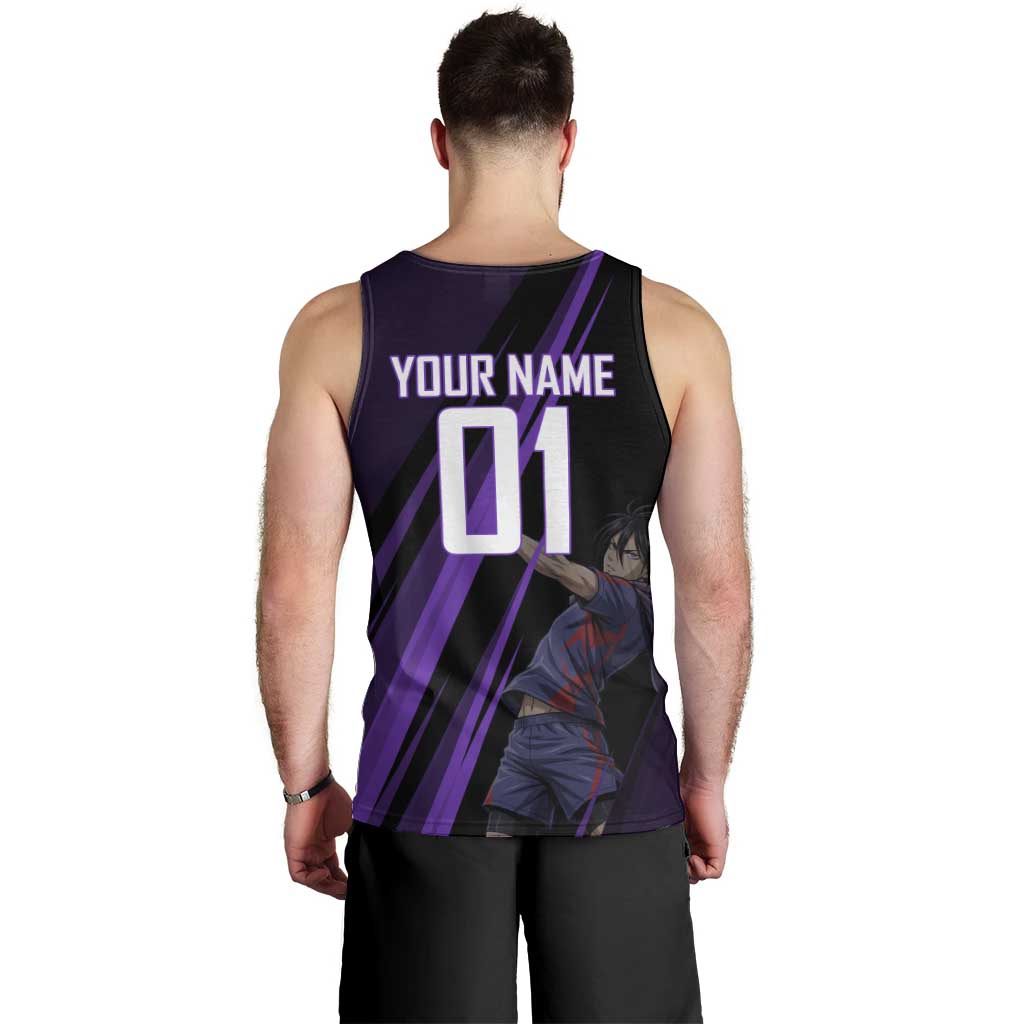 Personalized Sonic Volleyball Design Men Tank Top with Purple and Black Athletic Theme and Agile Jump Pose