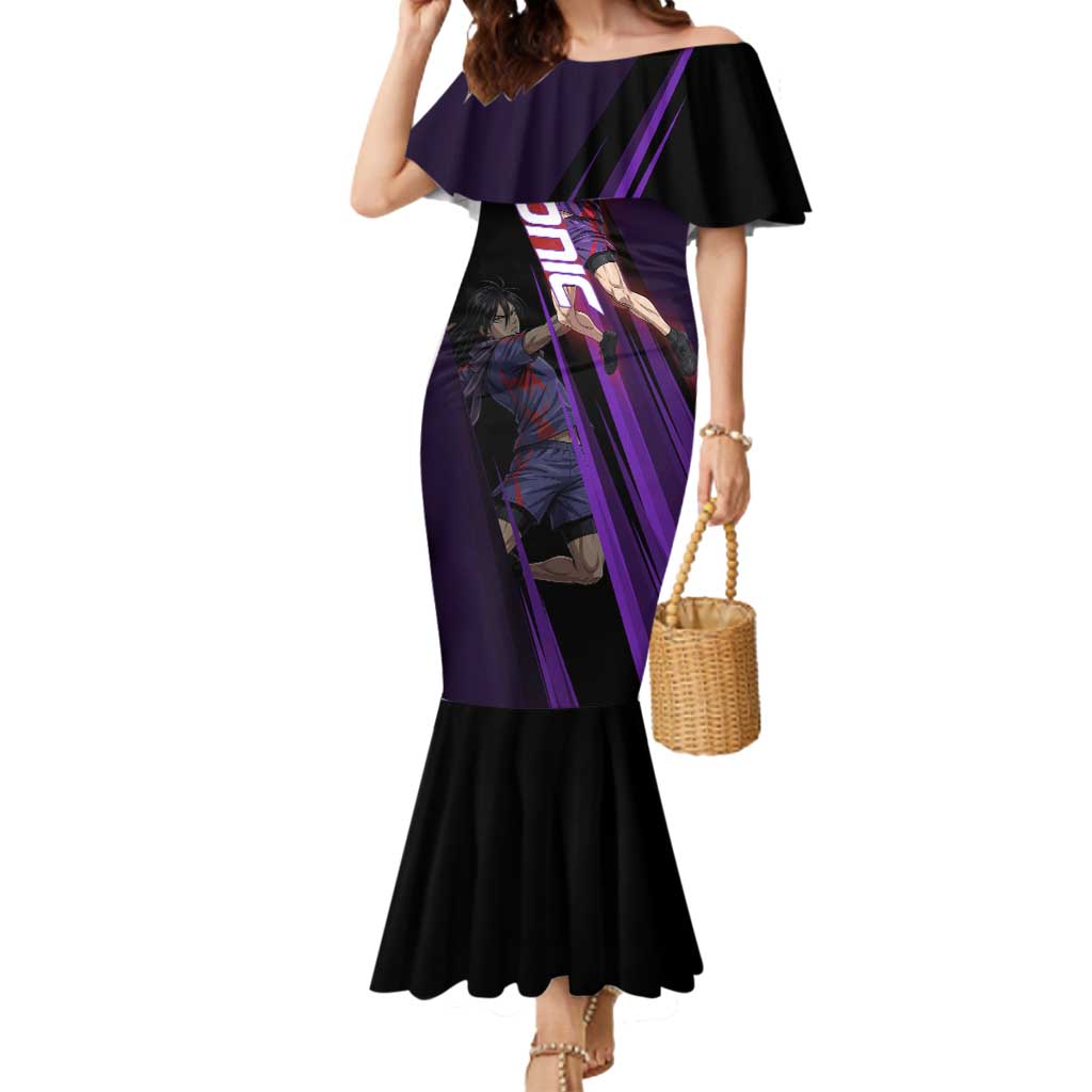 Personalized Sonic Volleyball Design Mermaid Dress with Purple and Black Athletic Theme and Agile Jump Pose