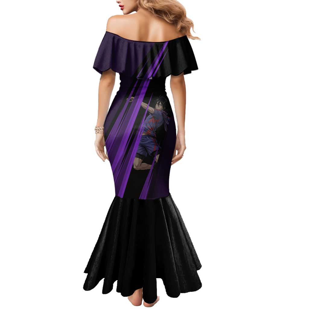 Personalized Sonic Volleyball Design Mermaid Dress with Purple and Black Athletic Theme and Agile Jump Pose